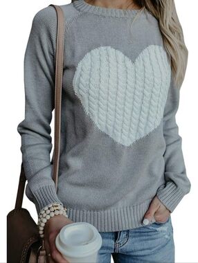 2XL Gray Heart Cable-Knit Sweater - Women